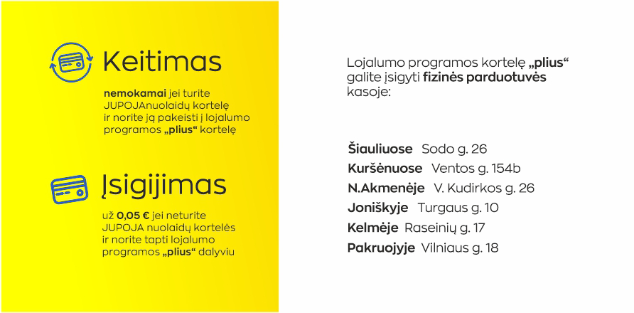 PLIUS kortelės įsigijimas ir keitimas parduotuvių kasose