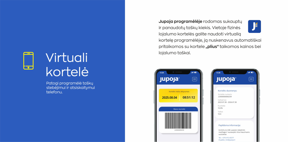 Virtuali PLIUS kortelė Jupoja programėlėje