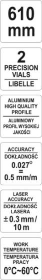 Prekės „Gulsčiukas 61 cm elektroninis - lazeris Yato YT-30400 IŠPARDUOTA“ paveikslėlis