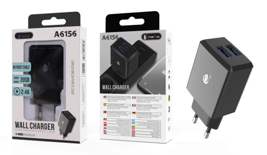 Prekės nuotrauka Įkroviklis 2 x USB 220 V 2,4 A OnePlus juodas
