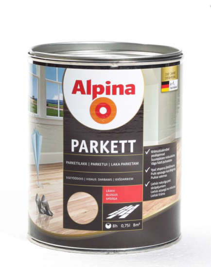 Prekės nuotrauka Lakas parketui medinėms grindims blizgus Alpina Parkettlack 0,75 l