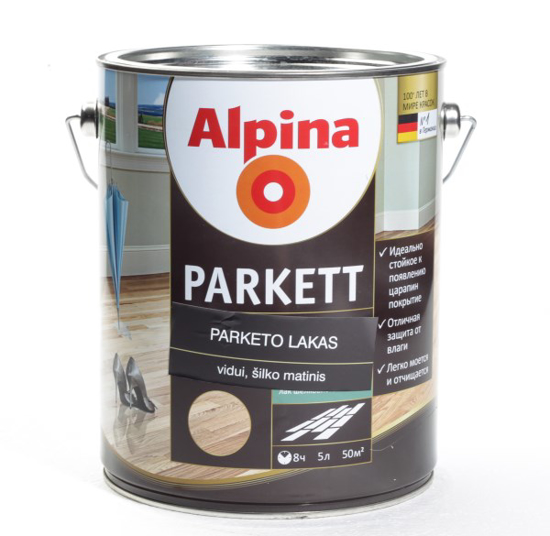 Prekės nuotrauka Lakas parketinis Alpina Parkettlack šilko matinis  5 l