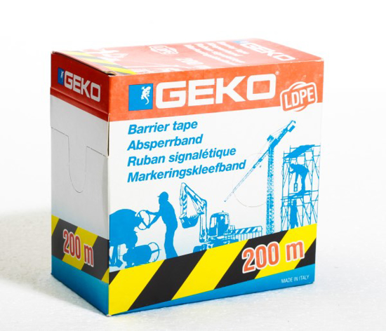 Prekės nuotrauka Juosta barjerinė GEKO geltona / juoda 70 mm x 200 m