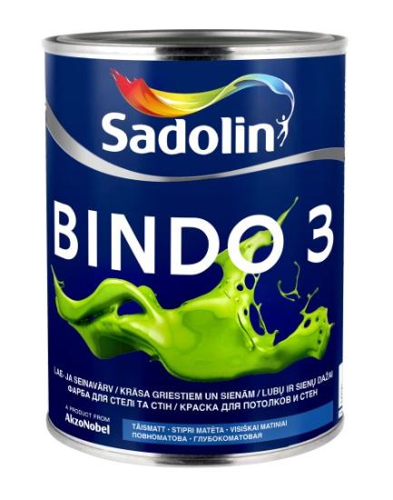 Prekės „Vandeniniai vidaus dažai SADOLIN BINDO 3, 1 l, BW bazė, balti, visiškai matiniai IŠPARDUOTA“ paveikslėlis