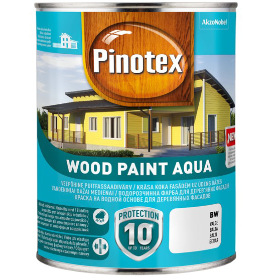 Prekės nuotrauka Medinių fasadų dažai PINOTEX WOOD PAINT AQUA, 1 l, BW bazė IŠPARDUOTA