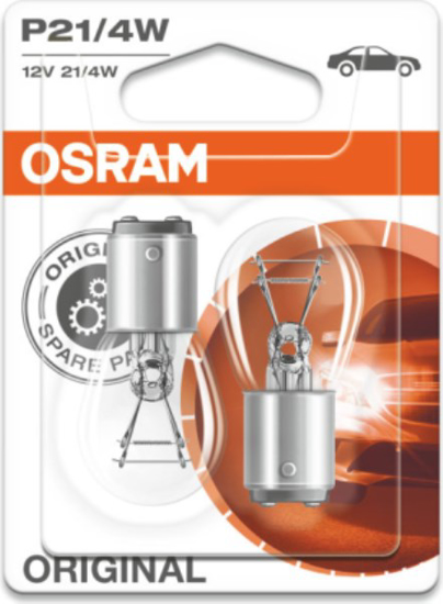 Prekės nuotrauka Lemputė automobiliui P21/4W 12V 4W BAZ15D 10xBLI23 2 vnt Osram  IŠPARDUOTA