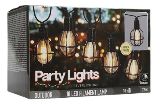 Prekės „Elektrinė girlianda PARTY LIGHTS 10 LED 7,5 m, šiltai baltos spalvos IŠPARDUOTA“ paveikslėlis