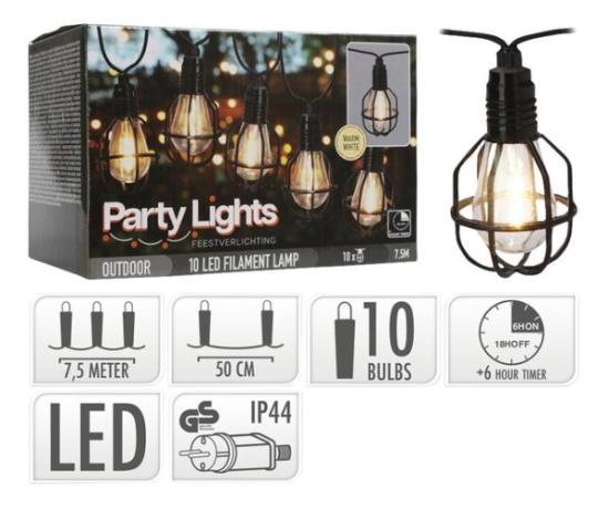 Prekės „Elektrinė girlianda PARTY LIGHTS 10 LED 7,5 m, šiltai baltos spalvos IŠPARDUOTA“ paveikslėlis