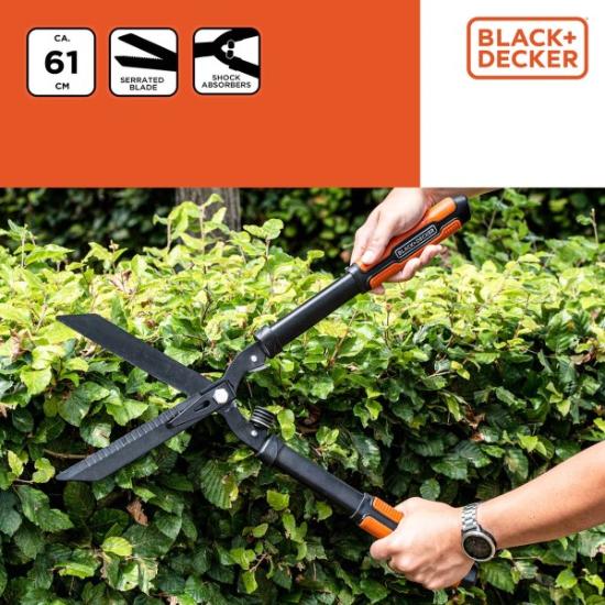 Prekės „Žirklės krūmams dantytais ašmenimis 61cm Black & Decker IŠPARDUOTA“ paveikslėlis