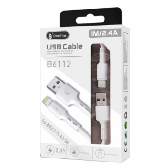 Prekės nuotrauka Laidas Iphone5/6/7 1m. 2,4A baltas OnePlus