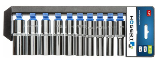 Prekės nuotrauka Rinkinys galvučių prailgintų 1/2" 10-24 mm 76 mm 10vnt Hiogert HT1A888