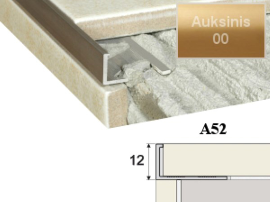 Prekės nuotrauka Profilis plytelių užbaigimui A52-12-3000 aukso spalvos imitacija 12 mm