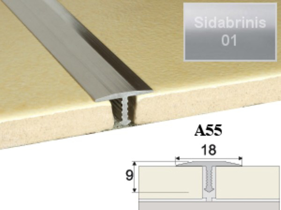 Prekės nuotrauka Profilis sujungimo grindų A55-01-300 sidabro spalvos 18 x 9 mm 3 m