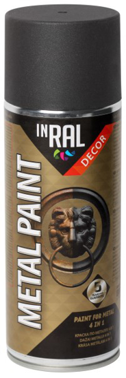 Prekės nuotrauka Dažai aerozoliniai, antikoroziniai INRAL METAL PAINT 4in1, Pilkas antracitas, matinė, 400 ml