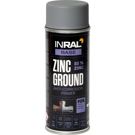 Prekės nuotrauka Gruntas aerozolinis antikorozinis INRAL ZINC pilkas 400 ml