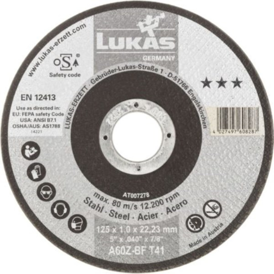 Prekės nuotrauka Diskas pjovimui metalo 125 x 1 x 22,23 mm Inox LUKAS