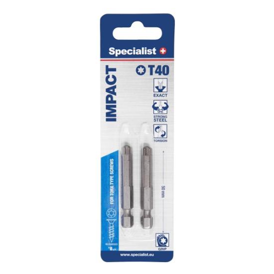 Prekės „SPECIALIST+ antgalis TORX GRIP T40, 50mm, 2 vnt. IŠPARDUOTA“ paveikslėlis
