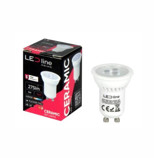 Prekės „Lemputė LED line, GU11 230V 3W 330lm 38°, neutraliai balta, 4000K, keramikinė IŠPARDUOTA“ paveikslėlis