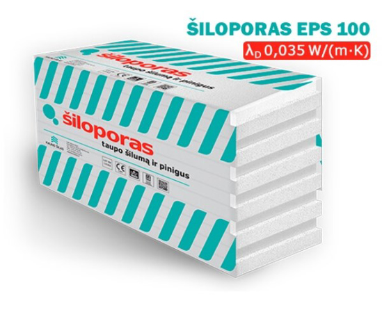 Prekės nuotrauka Polistirenas, šiloporas EPS 100, 100x1000x1000 mm