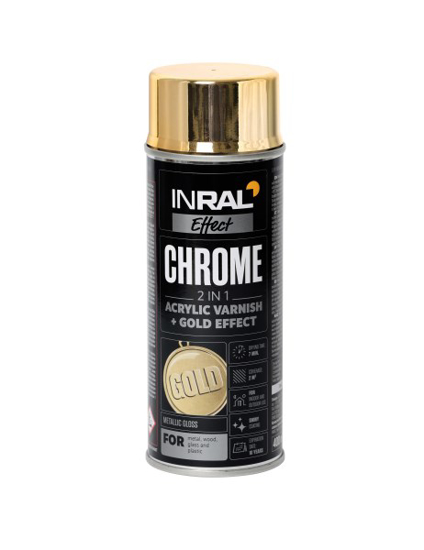 Prekės nuotrauka Lakas aerozolinis akrilinis INRAL CHROME auksinis 400 ml