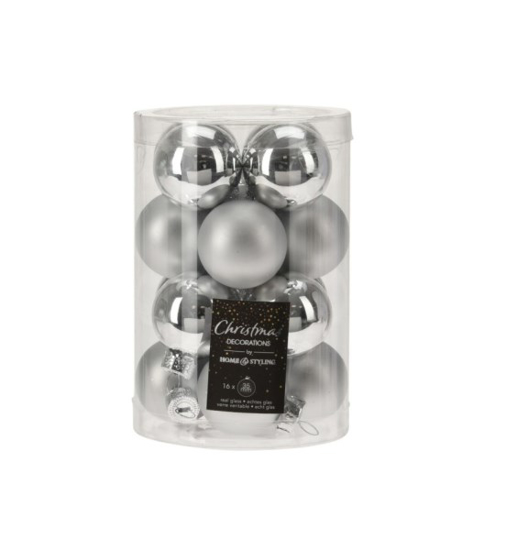 Prekės nuotrauka Rinkinys eglutės žaisliukų 35 mm 16 vnt Silver
