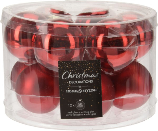 Prekės nuotrauka Rinkinys eglutės žaisliukų 50 mm 12 vnt Red