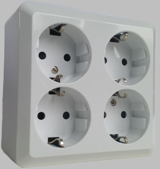 Prekės nuotrauka Kištukinis lizdas su įžeminimu, 4 vietų TOPE ALBA,16 A, 250 V, baltos sp.