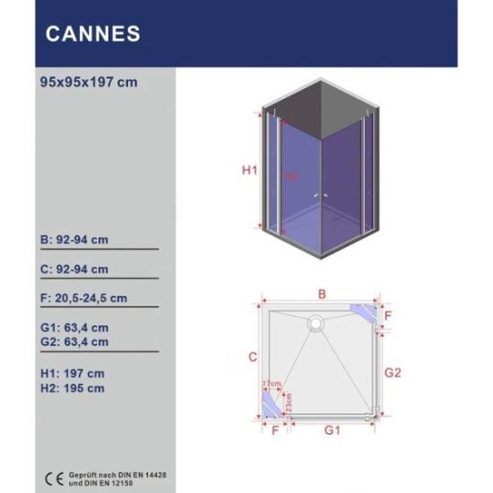 Prekės „Dušo kabina AQUABATOS Cannes 95x95x197 IŠPARDUOTA“ paveikslėlis
