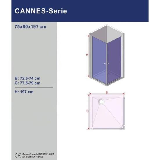 Prekės „Dušo kabina AQUABATOS Cannes 75x80x197 IŠPARDUOTA“ paveikslėlis