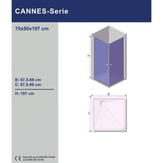 Prekės „Dušo kabina AQUABATOS Cannes 70x90x197 IŠPARDUOTA“ paveikslėlis