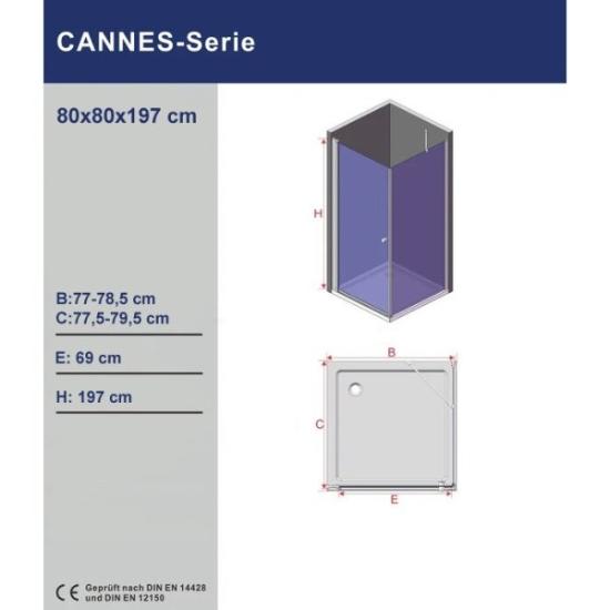 Prekės „Dušo kabina AQUABATOS Cannes DW 80x80x197 IŠPARDUOTA“ paveikslėlis