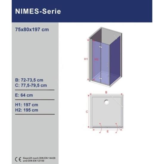Prekės „Dušo kabina AQUABATOS Nimes DW 75x80x197 IŠPARDUOTA“ paveikslėlis