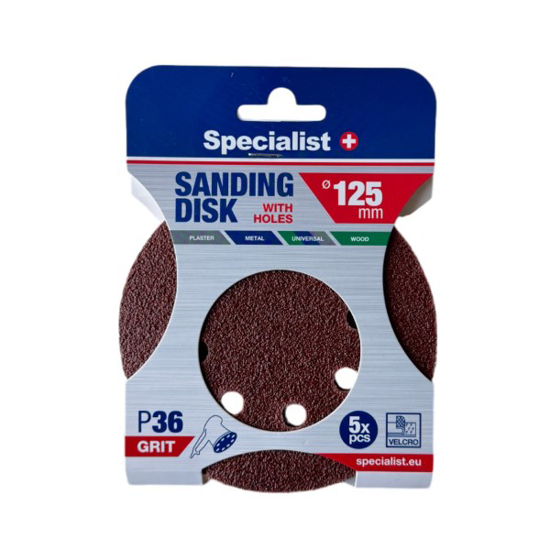 Prekės nuotrauka SPECIALIST+ šlifavimo popierius su skylėmis P36, 125 mm, 5 vnt.