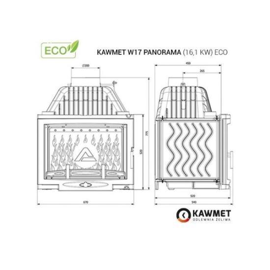Prekės „Ketaus įdėklas židiniui KAWMET W17 Panorama 16,1 kW ECO IŠPARDUOTA“ paveikslėlis