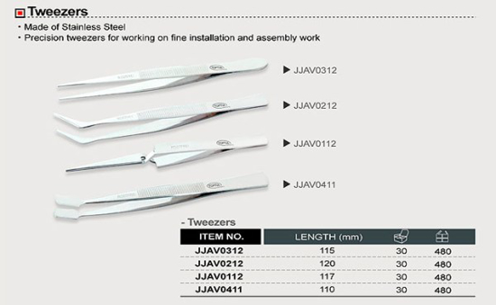 Prekės nuotrauka Pincetų rinkinys 4 dalių 110 - 120 mm nerūdijančio plieno Toptul JGAA0401 IŠPARDUOTA