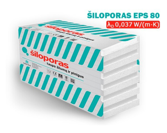 Prekės nuotrauka Polistirenas, šiloporas EPS 80/5 50x1000x1000 mm
