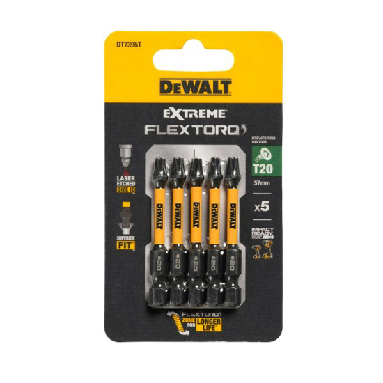 Prekės nuotrauka Sukimo antgaliukai FLEXTORQ T20 57 mm, DeWALT, 5 vnt.