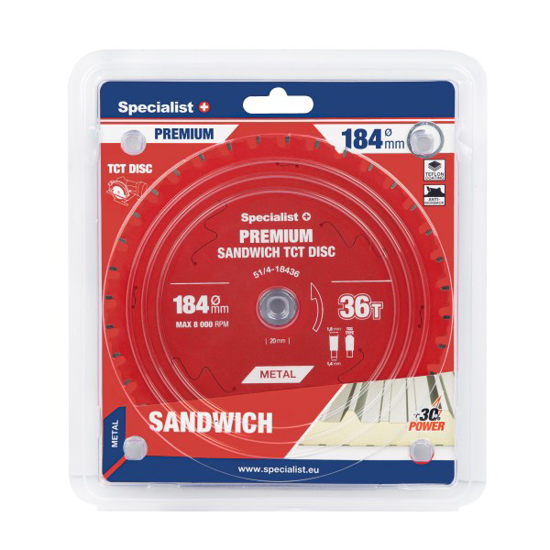 Prekės nuotrauka Pjovimo diskas 184x36Tx20/16mm, Sandwich PREMIUM, SPECIALIST+