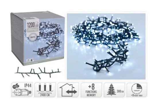 Prekės nuotrauka Kalėdinė girlianda 1200 LED baltos spalvos su 8 valandų laikmačio funkcija