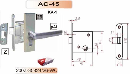 Prekės „Spragtukas WC durims užrakinti su rankenomis aliuminio spalvos AC45 200Z-35824/26-WC“ paveikslėlis