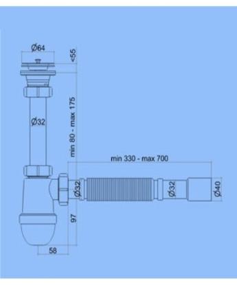 Prekės „Sifonas praustuvui ANI 1 1/2" 40 mm su lanksčia žarna“ paveikslėlis