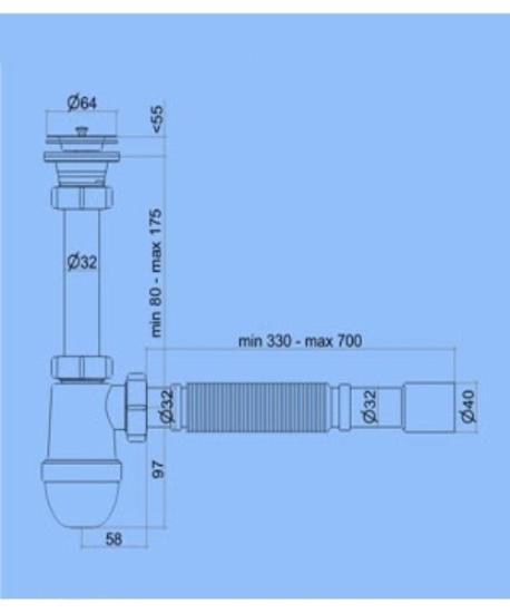 Prekės „Sifonas praustuvui ANI 1 1/2" 40 mm su lanksčia žarna“ paveikslėlis