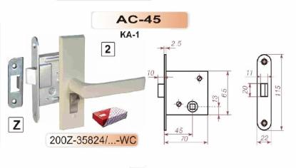 Prekės „Spragtukas WC durims užrakinti su rankenomis baltos spalvos AC45 200Z-35824/2-WC“ paveikslėlis