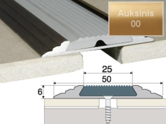 Prekės „Profilis sujungimo grindų A10 aukso spalvos imitacija su juoda guma 50 x 6 mm 0,93 m“ paveikslėlis