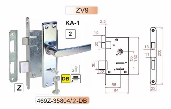 Prekės „Spyna durų įleidžiama su rankena 55/55 mm ZV9A-1 balta 469Z-35804/2-DB“ paveikslėlis