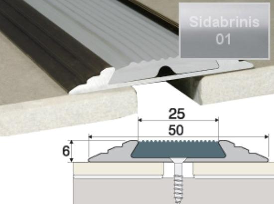 Prekės „Profilis sujungimo grindų A10 sidabro spalvos imitacija su juoda guma 50 x 6 mm 0,93 m“ paveikslėlis