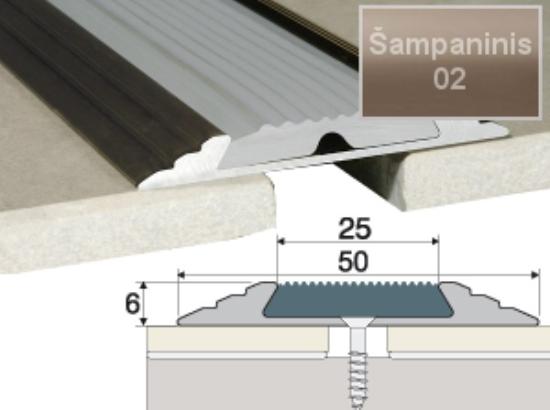 Prekės „Profilis sujungimo grindų A10 šampano spalvos imitacija su juoda guma 50 x 6 mm 0,93 m“ paveikslėlis