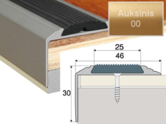 Prekės „Profilis laiptams A38 aukso spalvos imitacija su juoda guma 46 x 30 mm 0,9 m A38-00-090“ paveikslėlis