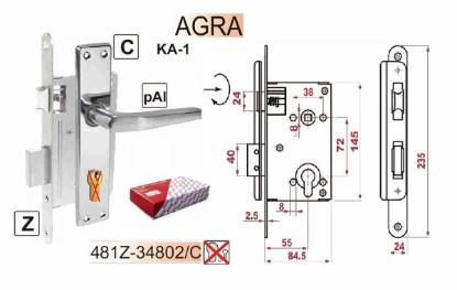 Prekės „Spyna durų įleidžiama su rankena AGRA ZV45 481Z-34802/C, 72/55 mm“ paveikslėlis