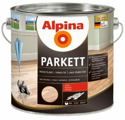 Prekės „Lakas parketui medinėms grindims blizgus Alpina parkettlack Glanzend 5 l“ paveikslėlis